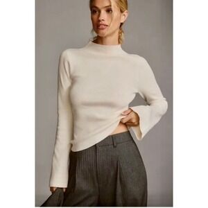 Anthropologie MAEVE Arlowe Bell Sleeve Sweater Ivory Mockneck Mock Neck Medium